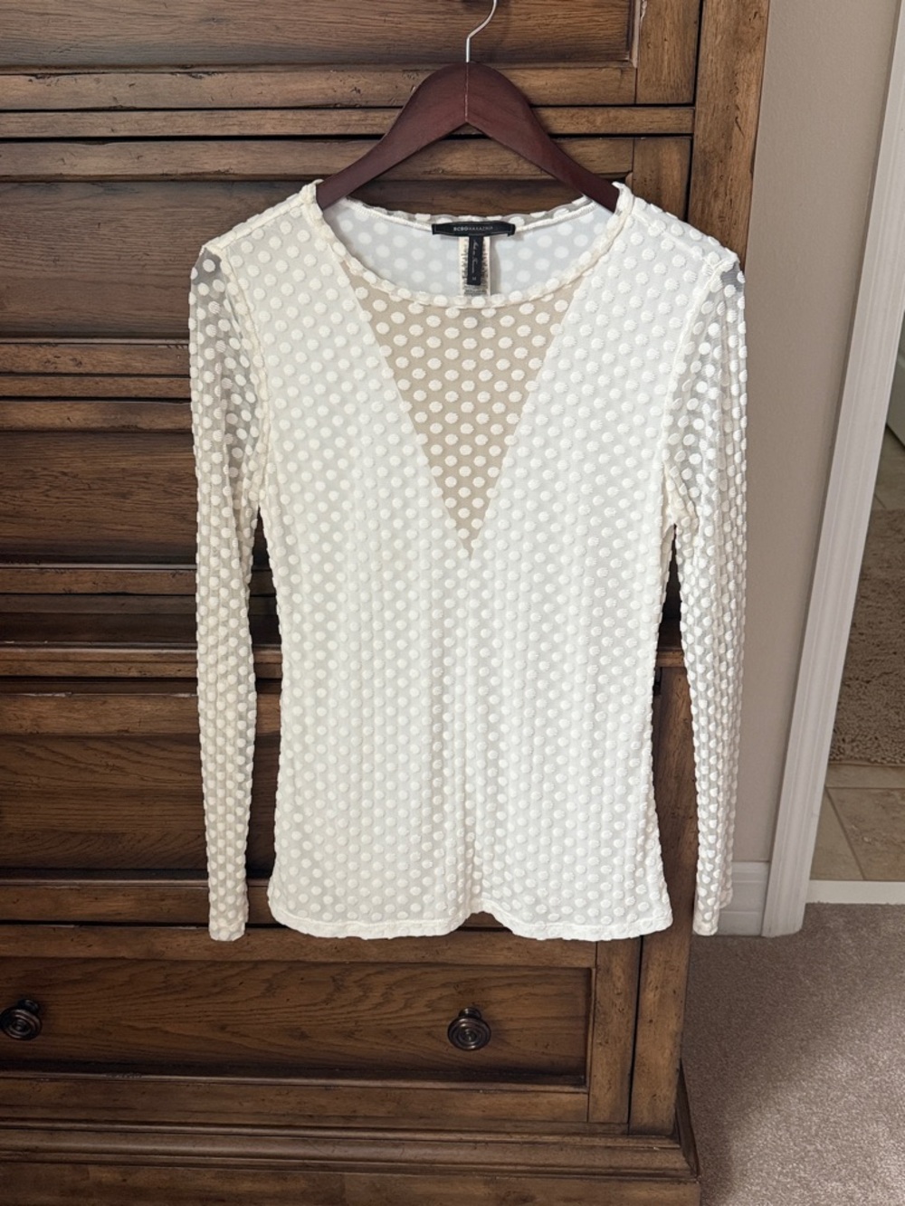 Bcbg long sleeve sheer illusion shirt